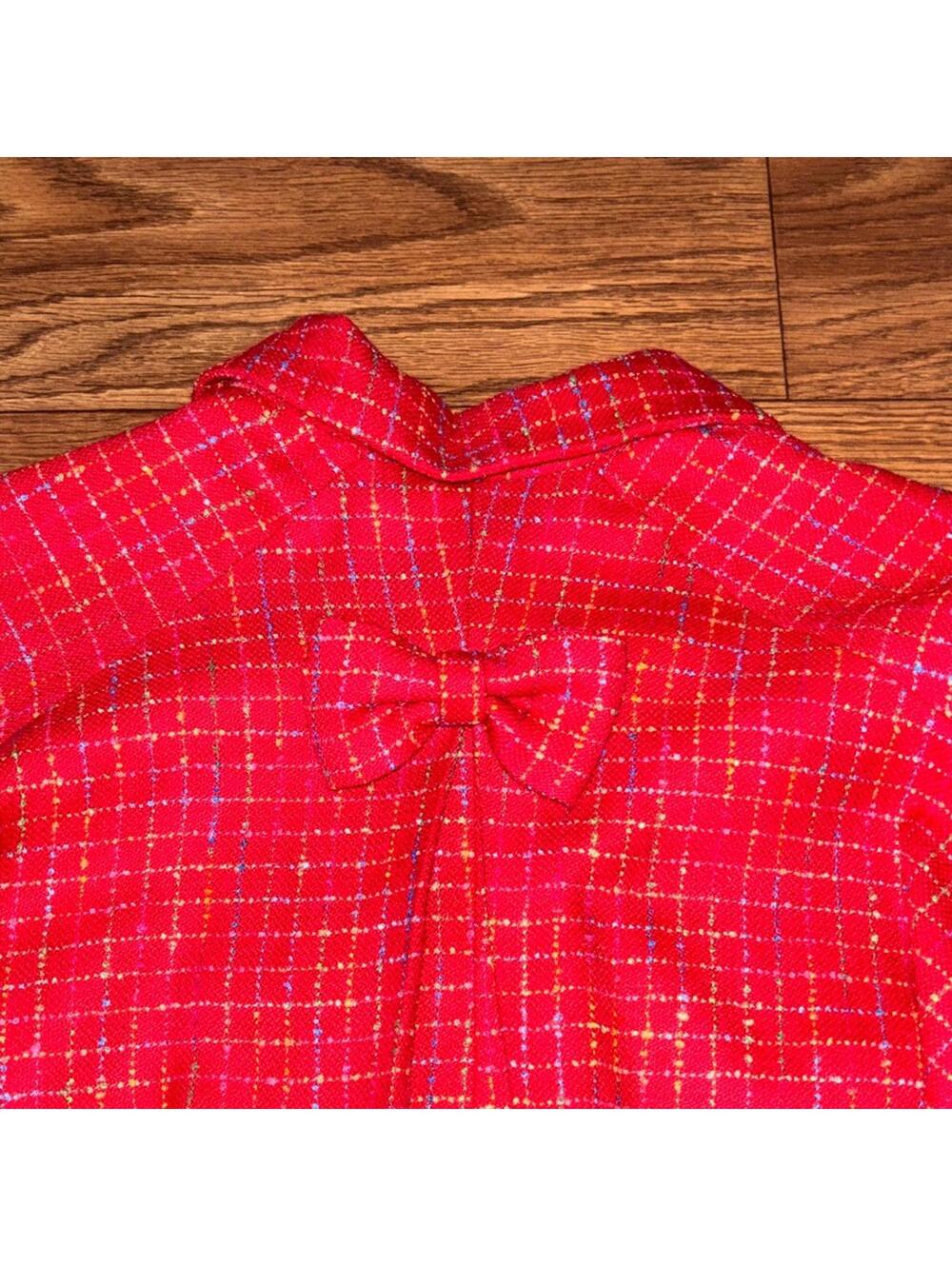 Red Colorful Tweed Plaid Sleeveless Dress Jacket Set Teacher Preppy - Picture 13 of 13
